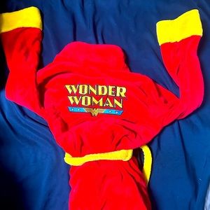 Wonder, woman, house, bathrobe, red, and yellow